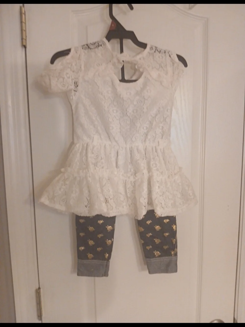Little Lass White Lace Peplum Top with Res Rose Accent - Picture 3 of 7